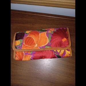 Embroidered Leather Floral Wallet.  Made in Guatemala. Snap Closure.